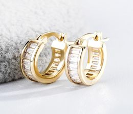 Hip Hop Jewelry Iced Out Ladder Square Row Zircon Hoop Earrings Bling Men Women Diamond Stud Gold Silver Earring5229003