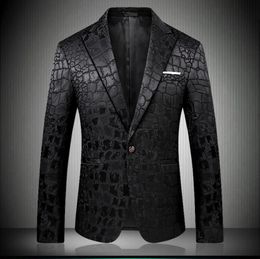 Black Blazer Men Crocodile Pattern Wedding Suit Jacket Slim Fit Stylish Costumes Stage Wear For Singer Mens Blazers Designs 90068450248