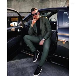 Men's Suits Dark Green Mens Notch Lapel Blazer Trajes De Hombre Wedding Groom Terno Masculino Business Male Clothing Jacket Pant