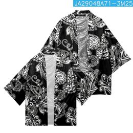 Japanese Haori Yukata Black Cat Print Cardigan Samurai Clothing Summer Beach Kimono Cosplay Shirt Blouse