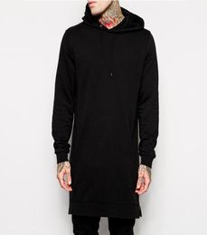 men cotton solid sweatshirts black mens longline hoodies fashion tall hoodie hip hop side zipper streetwear extra long hiphop5348192