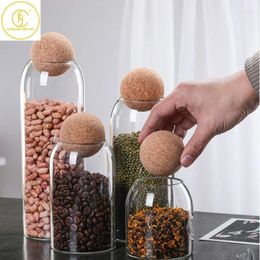 Storage Bottles 500/800/1200/1600ml Glass Food Jar With Globular Cork Stopper Coffee Beans Tea Grains Canister Home Kitchen Tank