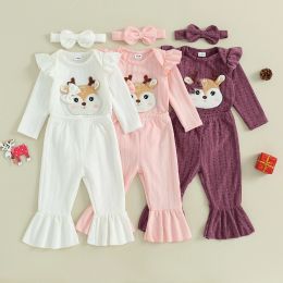 Trousers MA&BABY 018M Christmas Newborn Infant Baby Girls Clothes Sets Xmas Costumes Outfits Long Sleeve Deer Romper Pants Headband D05