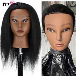 Women African Mannequin Head With Real Hair For Styling Braiding Professional Afro Training Hairdressing Hairart Wigs Head Stand