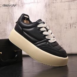 Casual Shoes Sneaker Men Designer White Fashion Genuine Leather Cowhide Breathable Height Increased Flat Platform Board