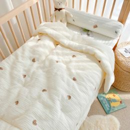 sets 2023 Korean Pure Cotton Baby Blanket Cartoon Bear Cream Warm Baby Quilt Four Seasons Newborn Swaddle Wrapped Bedding 1X1.2M