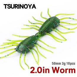 TSURINOYA 50mm 3g 10pcs Soft Fishing Lure FAERIE Worm Artificial Silicone Soft Baits For Bass Trout Ajing Fishing Rig Swimbait