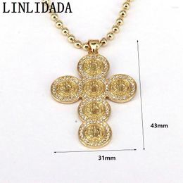 Pendant Necklaces 5Pcs 2024 Fashion Gold Color Cross Pendants Necklace Zircon Jesus Religious Jewelry For Men Women
