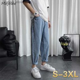 Men's Jeans Men Jeans Ankle-length Oversize 3XL Loose Straight Solid Simple Leisure All-match Korean-style Trendy Washed Denim Trousers Male L49