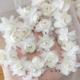 5Pcs White Embroidered Flowers Applique Sew Patch Repair For Wedding DIY Crafts