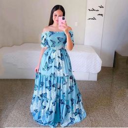 Designer women's clothing 2024 New Spring/Summer Womens Dress One Shoulder Fragmented Flower Fashion Off Shoulder Printed Dress French Fashion Sexy Long skirt 679M