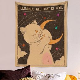 Kawaii Comics Dream Cat Card Tapestry Cute Wall Decorative Art Blanket Curtains Hanging at Home Bedroom Living Room Decor