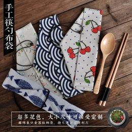 Storage Bags Portable Tableware Bag Japanese Printing Reusable Drink Straw Chopstick Cutlery Pouch Drawstring For Spoon Fork