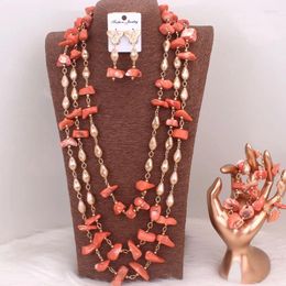 Necklace Earrings Set Dudo African Jewellery Sets For Women 2024 Nature Coral Crystal Beads Long Design