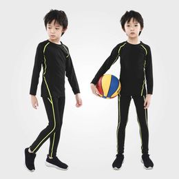 Childrens Tight Fitting Training Clothes Boys Quick Drying Clothes Running Fitness Clothes Autumn Winter Base Basketball Football Sports Set