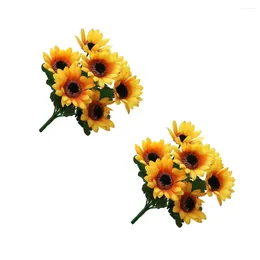 Decorative Flowers 2 Bunches Office Indoor Outdoor Artificial Flower Bouquet Realistic Simulation Fake Living Room Patio Sunflowers