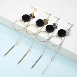 Trend Geometric Circle Tassels Roud Wafer Long Bar Pendant Earring for Women New Ear Jewellery Girl Valentine's Day Gift Brincos