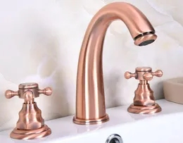 Bathroom Sink Faucets Antique Red Copper Widespread Basin Faucet Dual Handle Mixer Tap 3 Holes And Cold Water Lavatory Taps