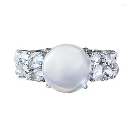 Cluster Rings S925 Silver Ring Natural Water Foam Jade Girl Egg Face High Glass Seed Row Diamond Zircon