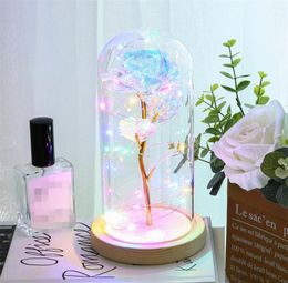 Enchanted Forever Rose Flower Gold Foil Rose Flower LED Light Artificial Flowers In Glass Dome Party Decorations Gift For Girls 942291839