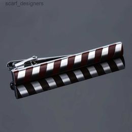 Tie Clips Luxury high quality Tie Clip For Mens Wedding Gift Pin Clasp Tie Bar Fashion Enamel stripes Classic Tie Clip For Business Suit Y240411