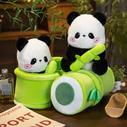 35cm Cute In The Bamboo Tube Panda Plush Toy Kawaii Bamboo Panda Doll Backpack Stuffed Animal Pillow Kids Girls Birthday Gifts