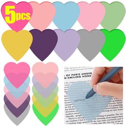 5/1pcs Translucent Coloured Clear Sticky Note Waterproof Adhesive Memo Pad Heart Shape Transparent Posted It for Reading Studying