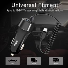 12V-24V Car Cigarette Lighter USB Car Charger Plug Cable Adapter For IPhone 14 13 12 Pro Samsung Galaxy Android Type c Splitter