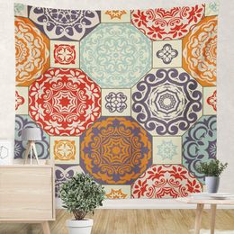 Moroccan Tapestry Patchwork Pattern Style Different Colourful Elements Tapestry Wall Hanging for Bedroom Living Room Dorm Decor