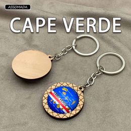 Wood KeyChain Cape Verde Chaveiro For Caboverdiano Women Men Gift Glass Ball Hemispherical Island Pendant Key Chain Accessories