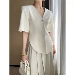 Women's Suits White Suit Women Short Sleeves Blazer Korean Chic Summer High-end Coat Tops Office Ladies Single Breasted Blazers Jackets