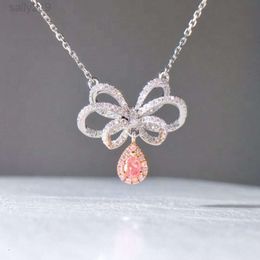 Custom 18K Solid Platinum real pink diamond flower Pendant Gold Necklace for Women