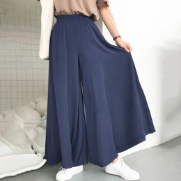 Spring and Summer Womens Stretch Belt WideLeg Pants Solid Colour Wide FullLength Casual 5XL 240411