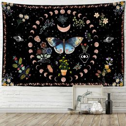 Butterfly Moonlight Garden Tapestry Wall Hanging Psychedelic Art Mystic Kawaii Room Decor Mandala Tapestry