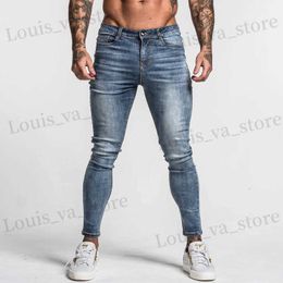 Herren Jeans Gingto Herren Skinny Jeans verblasste blaue Mittlere Taille Klassische Hip -Hop -Stretchhose Baumwolle komfortable Dropshipping -Versorgung ZM46 T240411