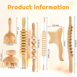 Wooden Massage Roller Stick Wood GuaSha Board Back Roller Rope Wood Therapy Anti-cellulite Lymphatic Drainage Muscle Pain Relief