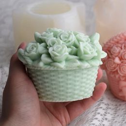 New Rose Basket Silicone Candle Mould Flower Soap Resin Plaster Mould DIY Chocolate Cake Ice Cube Making Tool Valentine's Day Gift