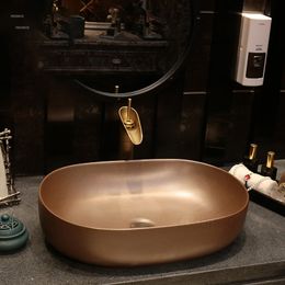 Nordic Golden Art Basin Bathroom Sinks Oval Bathroom Washbasins simple Homestay Washing Sink Home Wash basin Ceramic Countertop