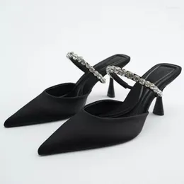 for 2024 Women Rhinestone Sandals Shoes Women's Pumps Pointed Toe Mules Classic Black Slingback Sophisticated 15 's