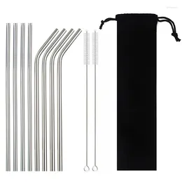 Drinking Straws 10Pcs/Sleeve Bag Portable Stainless Steel Beverage Milk Tea Coffee Straw Cleaning Brush Reusable