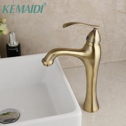 Bathroom Sink Faucets KEMAIDI Brushed Gold Brass Washbasin Faucet Single Handle Cold And Mixer Tap Rotation