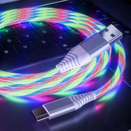 MVQF Fast Charging Cable 6A Glowing LED Cable Micro USB TypeC Data Cable Flowing Streamer Light LED USB C Cord for iPhone Xiaomi