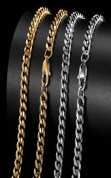 Hip Hop Cuban Link Chain Necklace 18K Real Gold Plated Stainless Steel Metal Necklace for Men 4mm 6mm 8mm6428518