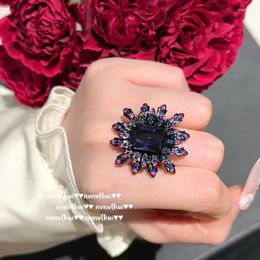 Cluster Rings Vintage Baroque Exaggerated Amethyst Black Gold Ladies Luxury Wedding Engagement Bridal Finger Ring Anniversary Gift