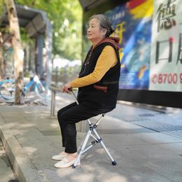 High Quality Aluminium Alloy Foldable Walking Cane Stick With Seat Adjustable Elderly Crutch Chair With Stool