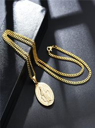 18K Gold Plated Charm Men Women Virgin Mary Pendant Necklace Fashion Hip Hop Jewellery Stainless Steel Link Chain Designer Necklaces3122380