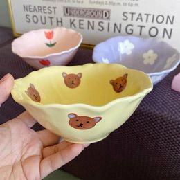 Bowls Ins Hand Pinch Retro Creative Irregular Bowl Cartoon Flower Shape Hand-Painted Ceramic Salad Breakfast Tableware