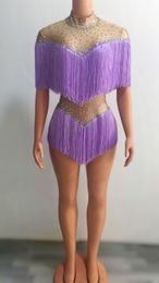 Sexy Tassels 7 Colours Fringes Latin Dance Leotard Outfit Birthday Celebrate Costume Performance Bodysuit Costume
