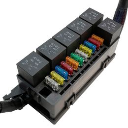 12V Fuse Block Fuse Relay Box Block 11 Way Waterproof 4PINATC/ATO Fuse Block and 6 Slot Relay Panel For Universal Vehicles Car