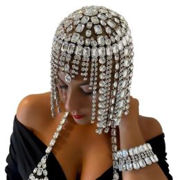 Stonefans Glitter Rhinestone Long Fringed Hair Chain Headband Hat Stage Performance for Women Headwear Headpiece Head Wig Chain